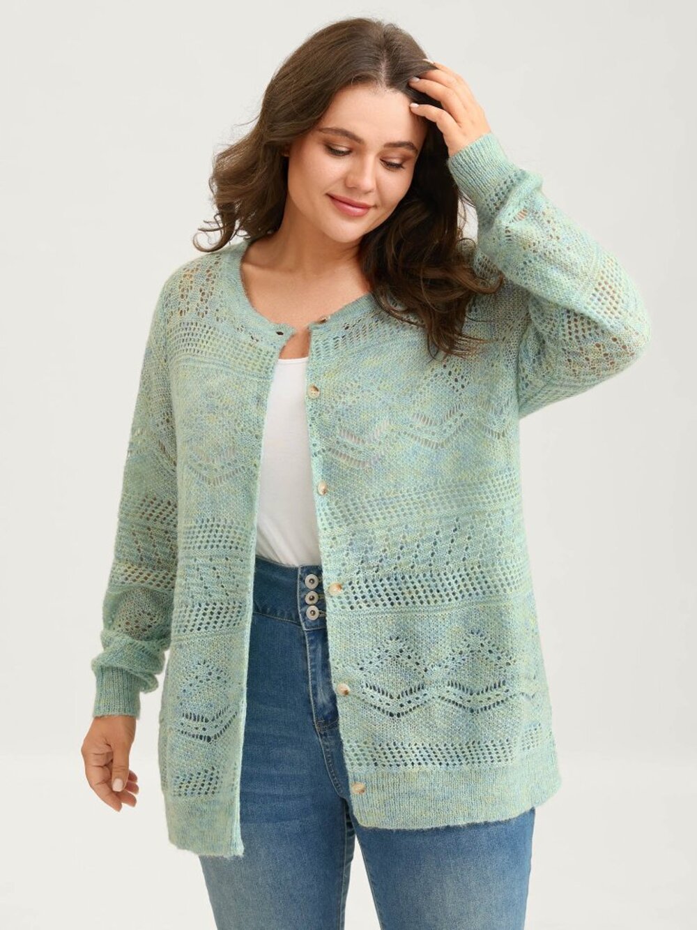 BloomChic Mint Cardigan | Textured Heather Button Front Knit -Still on Site: $36